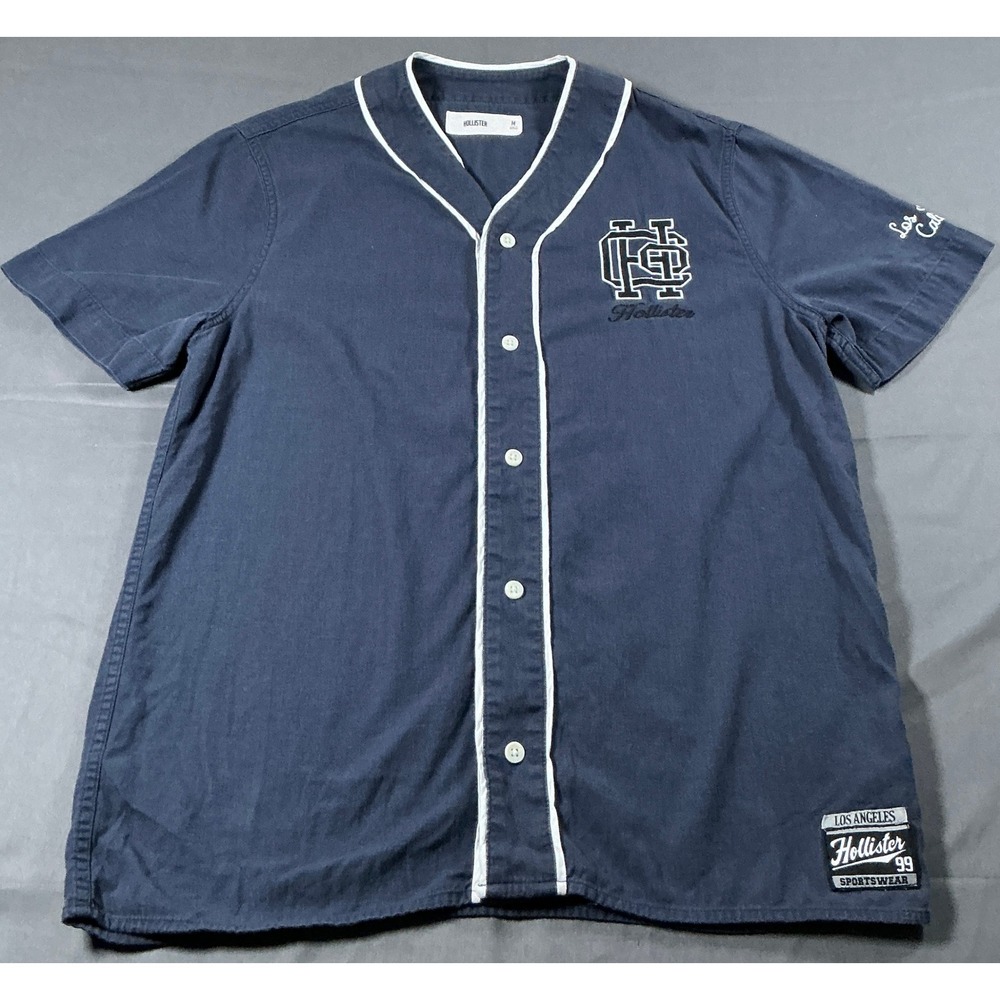 Hollister Mens Navy Blue Baseball Jersey Button Down Shirt Los Angeles M